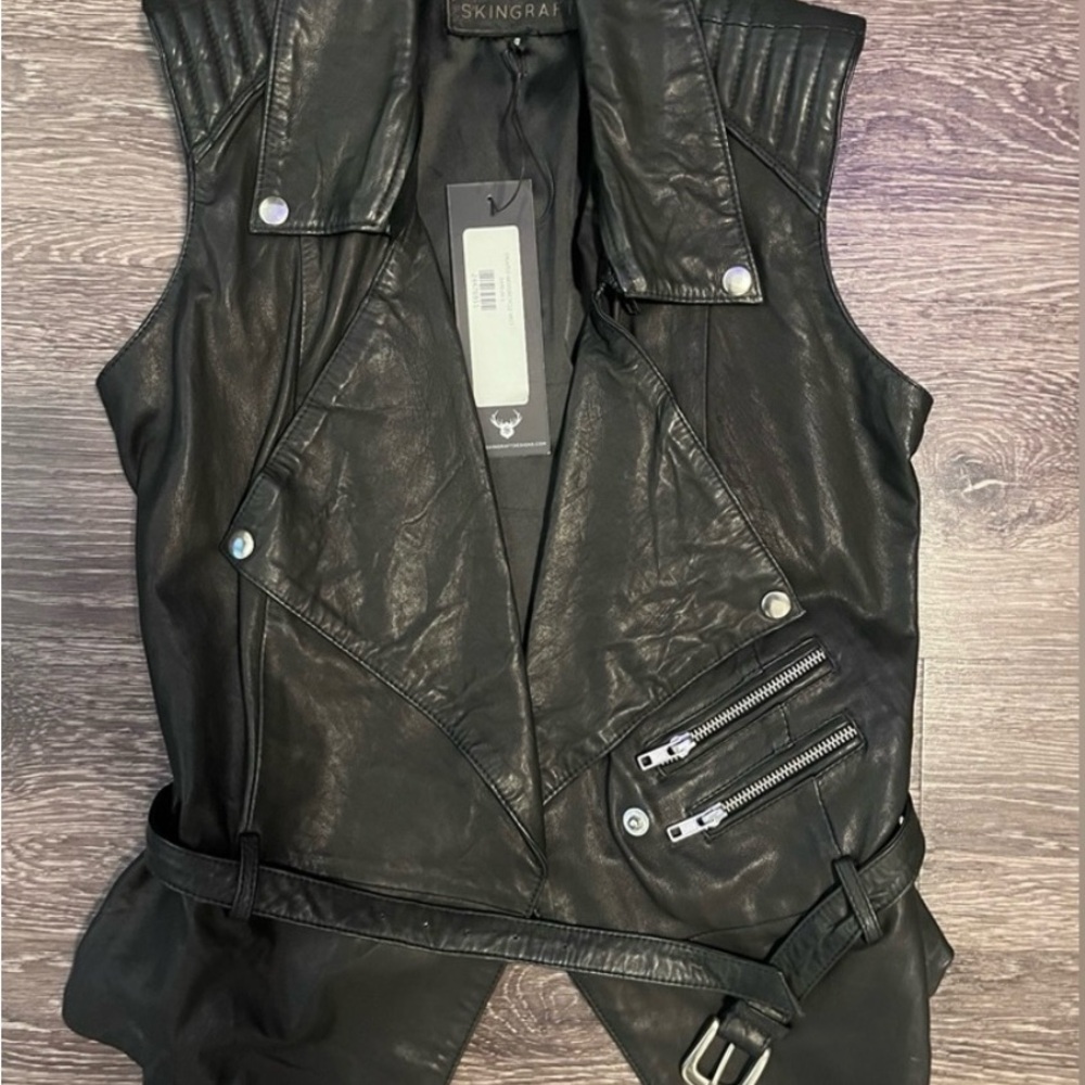 Skingraft Black Leather Belted Vest